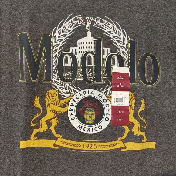 Modelo Beer Small T-Shirt Men's Graphic Tee Charcoal Grey Cerveza Logo Top Lion - Picture 2 of 6